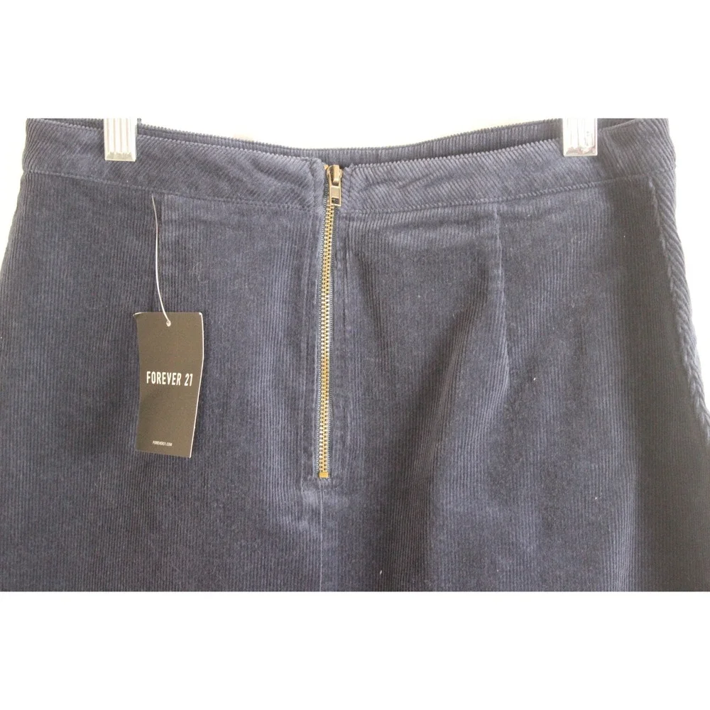 Forever 21 Navy Blue Corduroy‎ A Line Zipper Skirt Junior Size Medium
